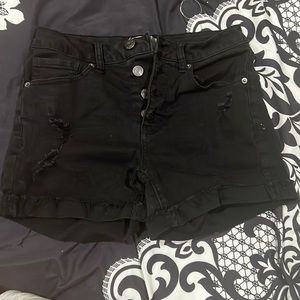 Girls black denim shorts